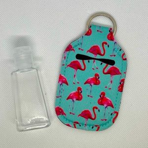 New Travel Essentials Kit Hand Sanitizer Bottle & Flamingo Holders Keyring Set